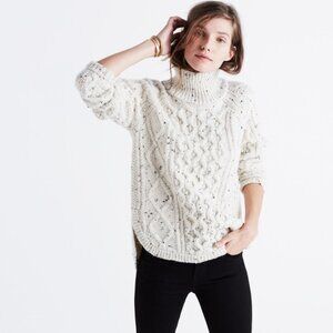 Madewell Wool Blend Cable Turtleneck Sweater (Lg)